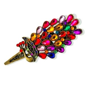 NWOT | Embellished Antiqued Gold Tone Peacock Alligator Hair Clip